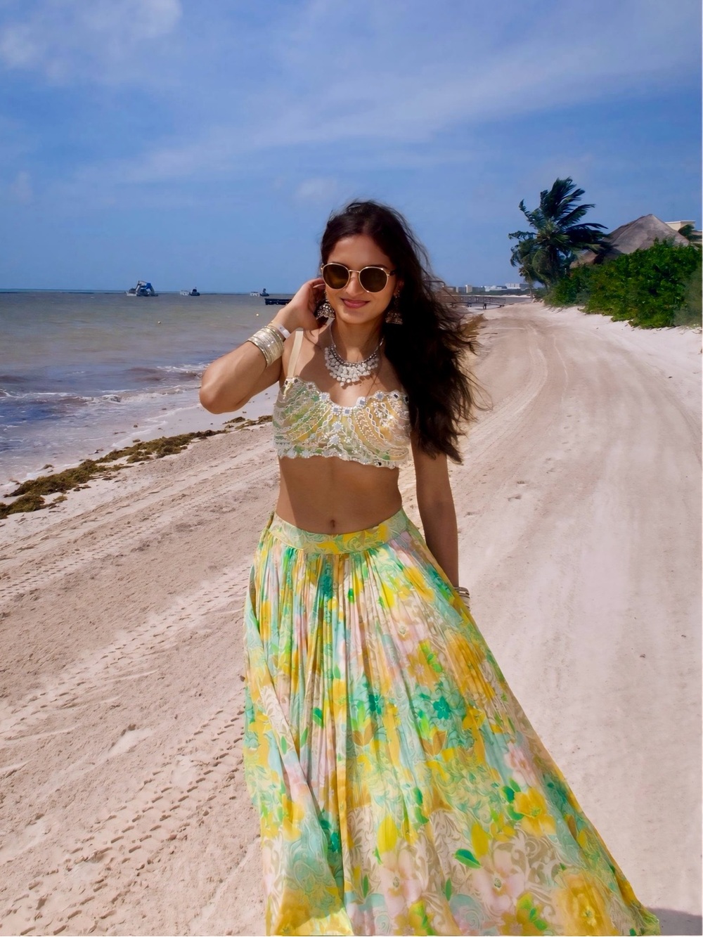 Floral Yellow Green Lehenga